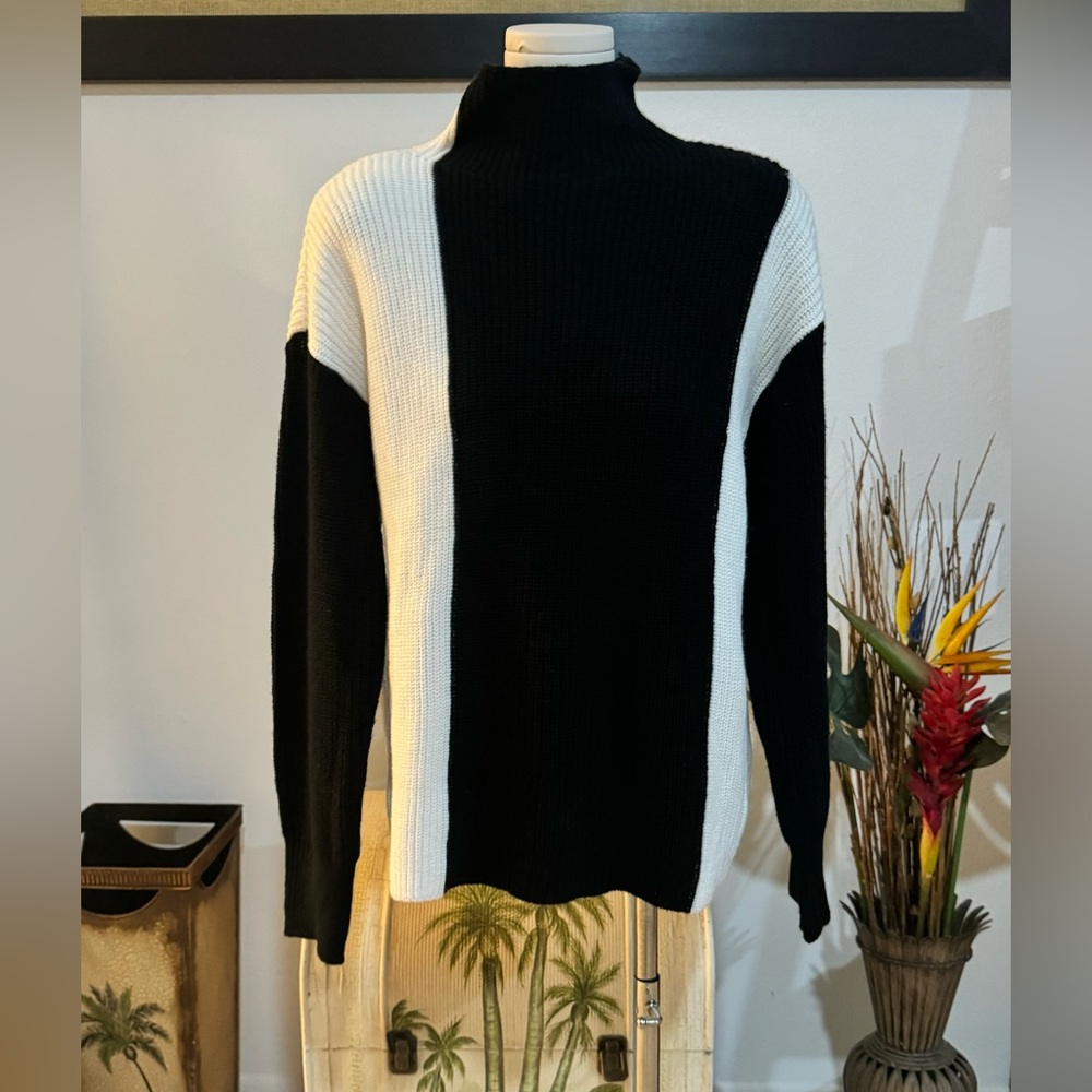 Liz Claiborne Women's Moch Turtleneck Sweater Block White Black Small